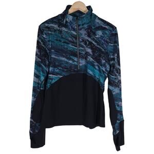 Lululemon Womens Half Zip Pullover Small Activewear Black Blue Print Running Gym